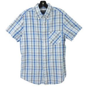 Polo Jeans Company Button Front Shirt Mens M Short Sleeve Cotton Blue Plaid NEW